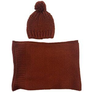 Galeries Lafayette Paris Knit Winter Pom Pom Beanie & Scarf Set Rust Orange